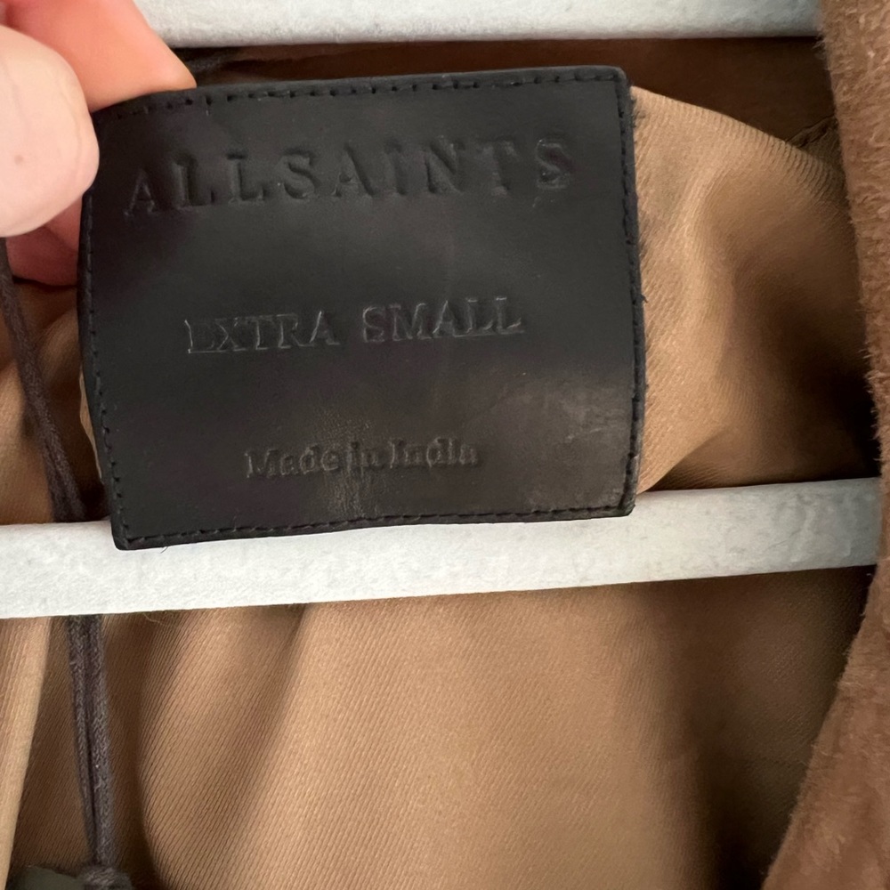 All Saints Luna Suede Biker Jacket XS Tan Brown - Picture 15 of 16